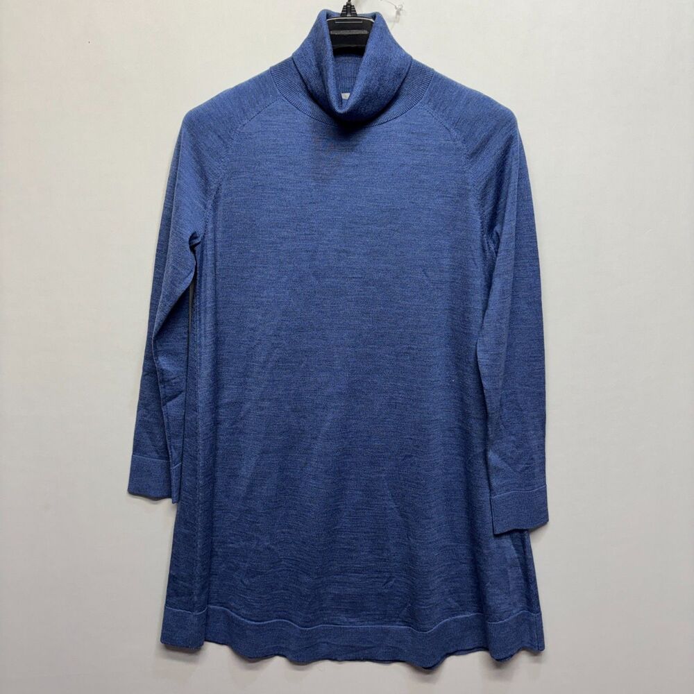COS Women 100% Wool Turtleneck Sweater Dress Size Medium Blue D123 -10